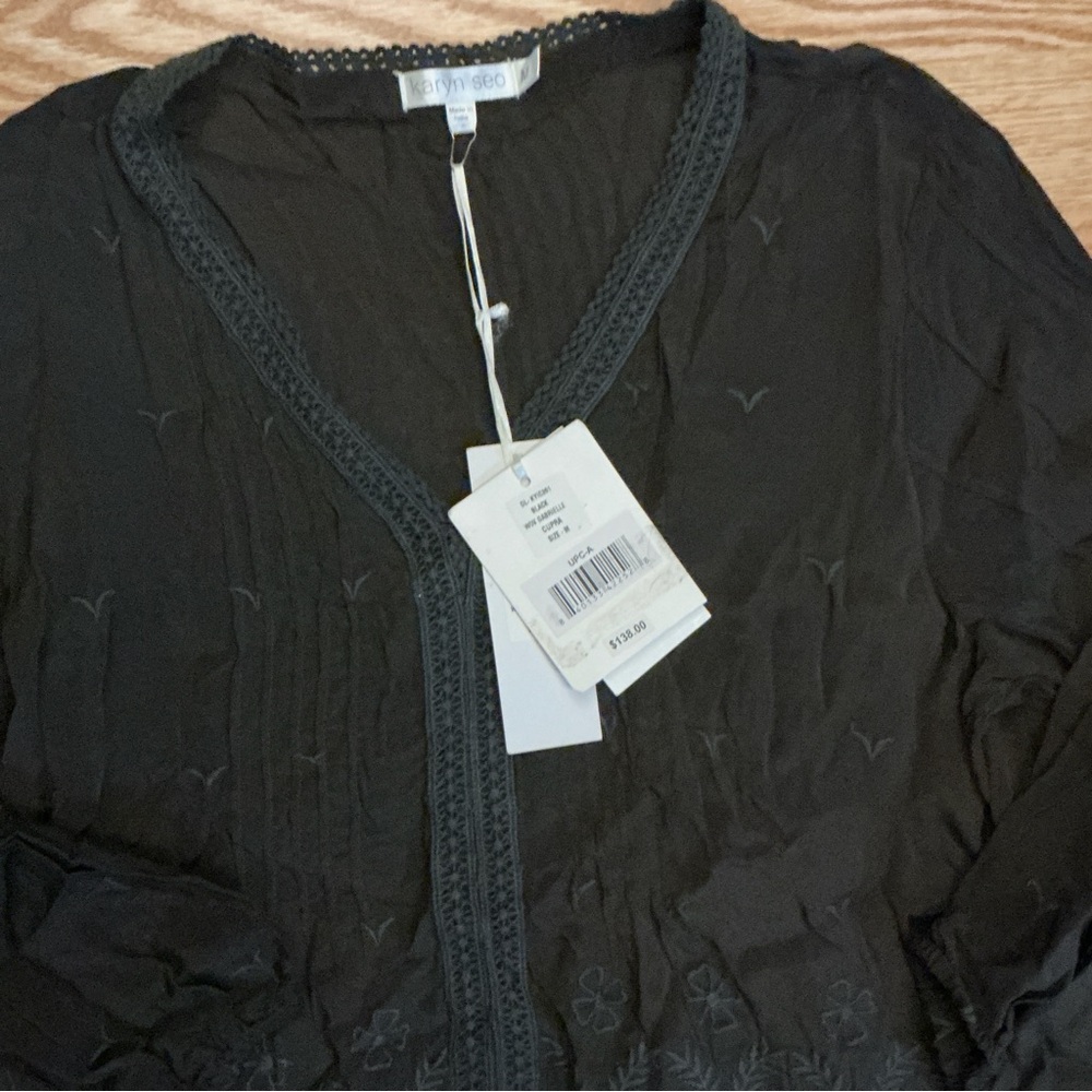 NWT Karyn Seo Black Embroidered Tunic Long Sleeves Size Medium - Picture 12 of 14